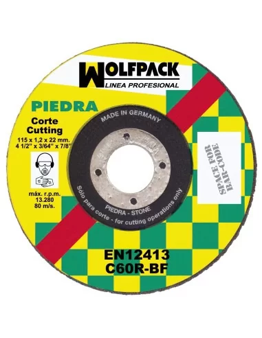 Disco Corte Abrasivo Piedra Fino 115x1,2 mm. WOLFPACK LINEA PROFESIONAL - 1